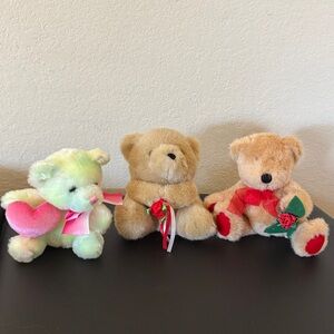 Plush Teddy Bear with Rose Accent - Cream, Pink, Brown